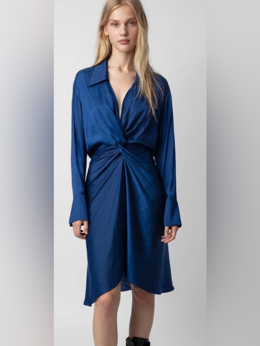 Zadig & Voltaire Royal Blue Twist-Front Long Sleeve Dress